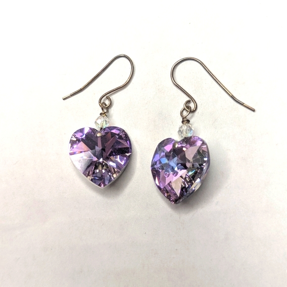 Light Purple Crystal Heart Earrings - Picture 5 of 17
